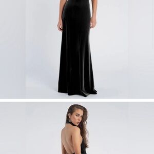 Elegant Jenny Yoo Velvet Black Halter Gown